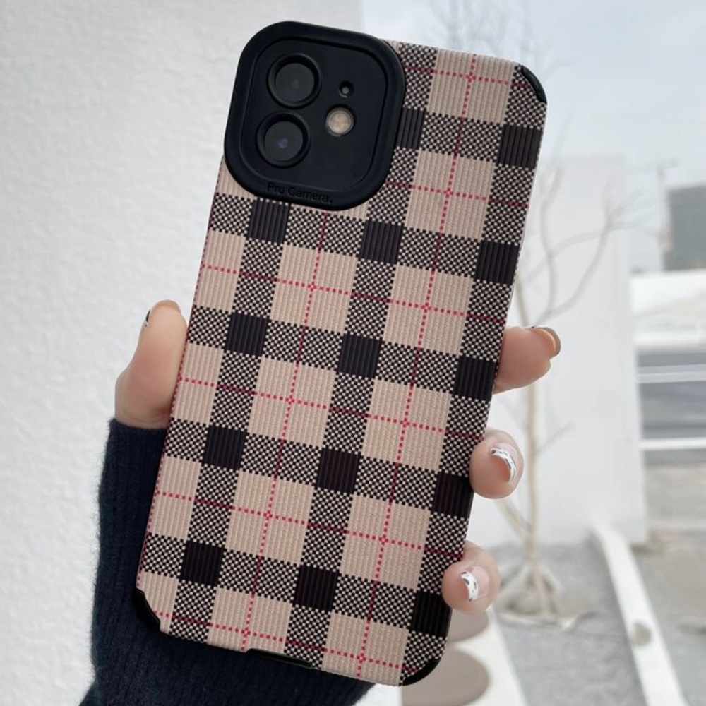 iPhone Case Vertical Stripes PU Leather Texture Neutral Plaid